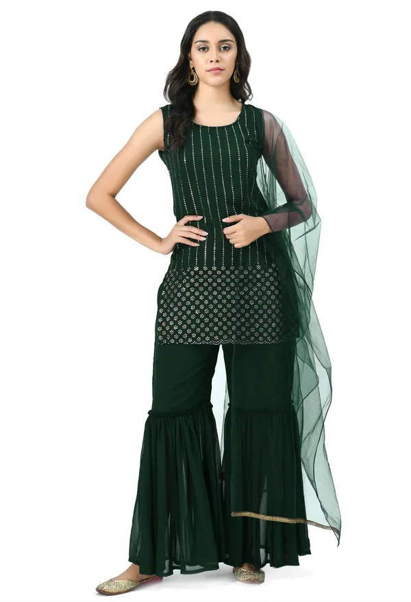 Green_Ethnic_Motifs_Embroidered_Kurti_With_Sharara_&_Dupatta_For_Women