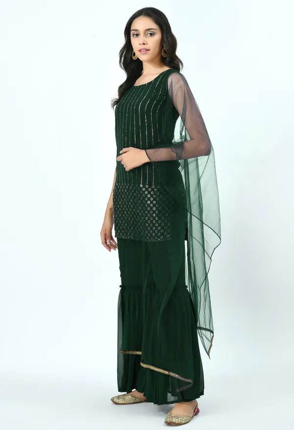 Green_Ethnic_Motifs_Embroidered_Kurti_With_Sharara_&_Dupatta_For_Women