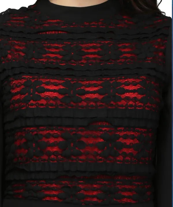 Black-Red_Contrast_Lace_Petal_Sleeves_Flared_Long_Indo_Western_Gown_Dress