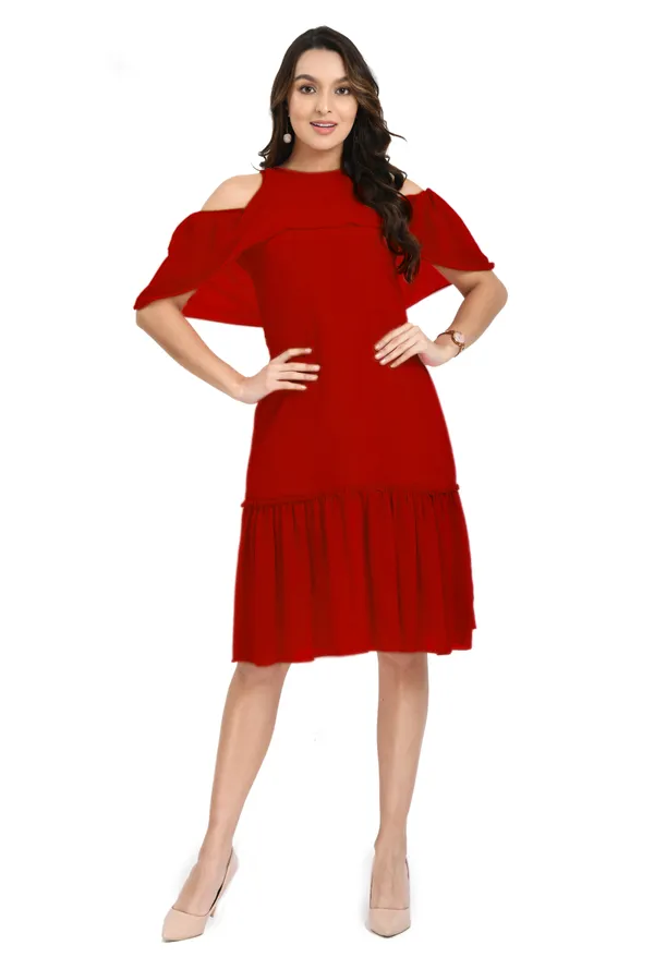 V&M_Red_color_Frill_Midi_Dress_For_Women