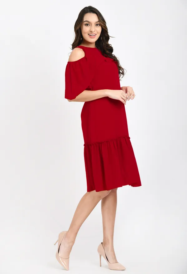 V&M_Red_color_Frill_Midi_Dress_For_Women