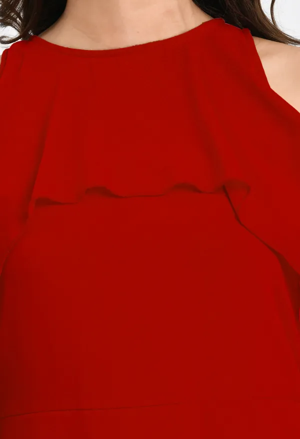V&M_Red_color_Frill_Midi_Dress_For_Women