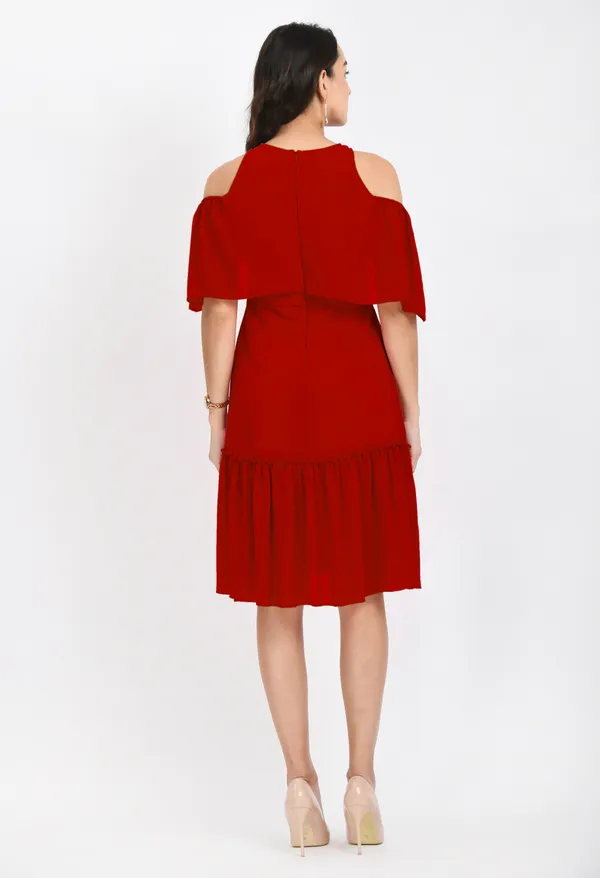 V&M_Red_color_Frill_Midi_Dress_For_Women