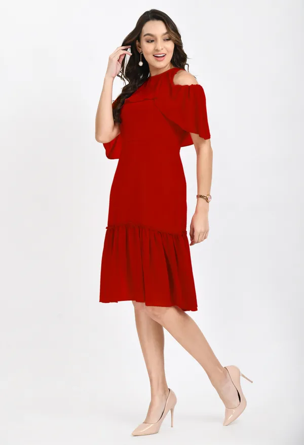 V&M_Red_color_Frill_Midi_Dress_For_Women