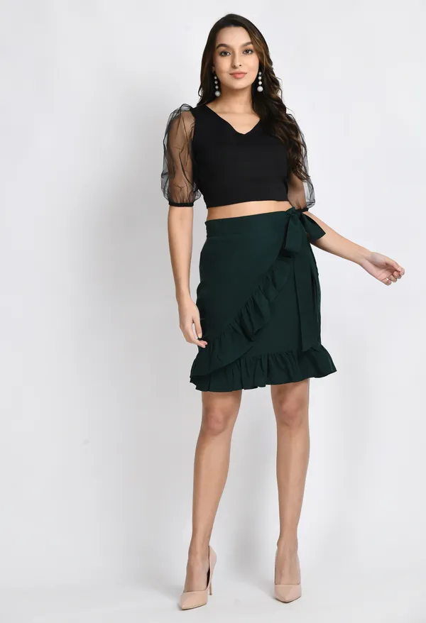 Green_Solid_Wrap_Skirt_For_Women
