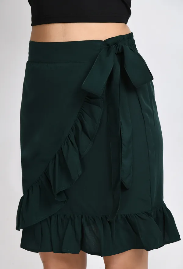 Green_Solid_Wrap_Skirt_For_Women