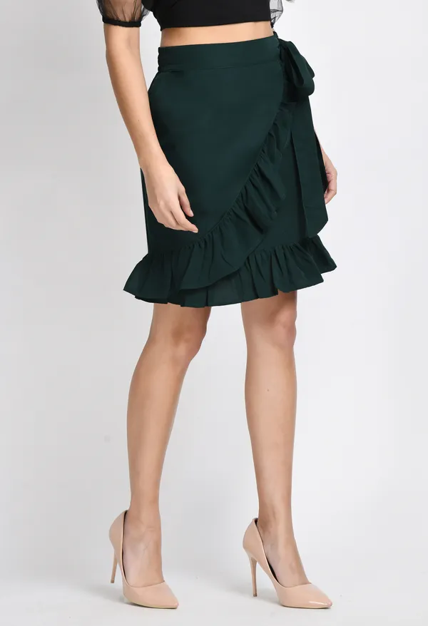 Green_Solid_Wrap_Skirt_For_Women