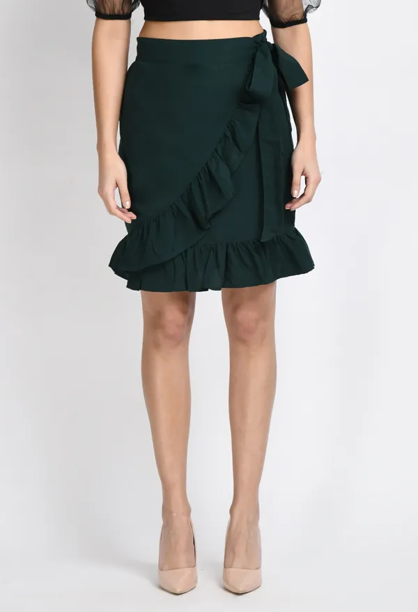 Green_Solid_Wrap_Skirt_For_Women