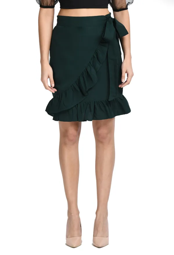 Green_Solid_Wrap_Skirt_For_Women