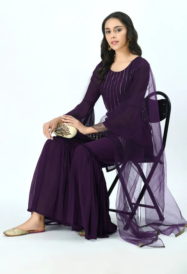 Purple_Mirror_Work_Kurta_With_Sharara_&_Net_Dupatta