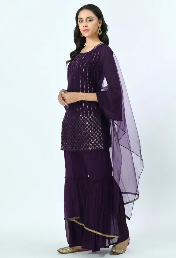 Purple_Mirror_Work_Kurta_With_Sharara_&_Net_Dupatta
