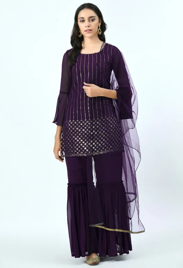 Purple_Mirror_Work_Kurta_With_Sharara_&_Net_Dupatta