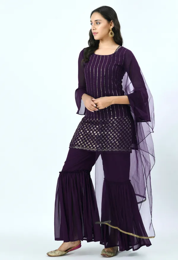 Purple_Mirror_Work_Kurta_With_Sharara_&_Net_Dupatta