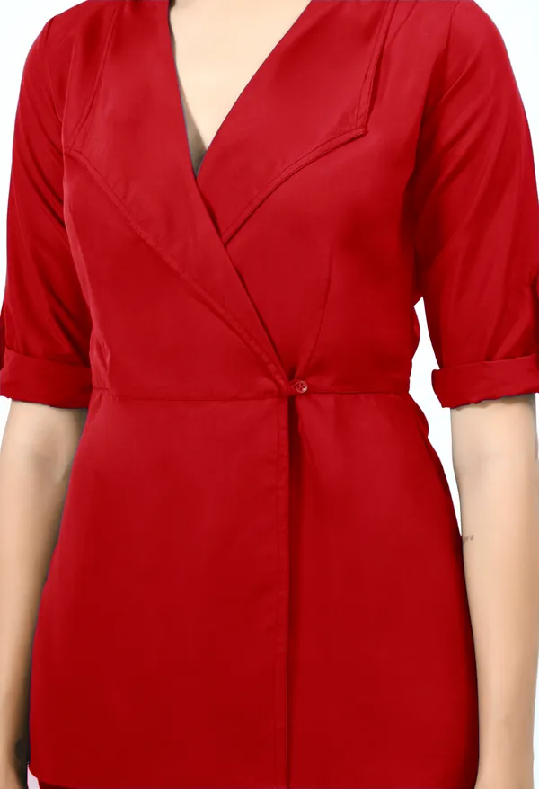 Red_Roll-Up_Sleeves_Crepe_Wrap_Top_For_Women