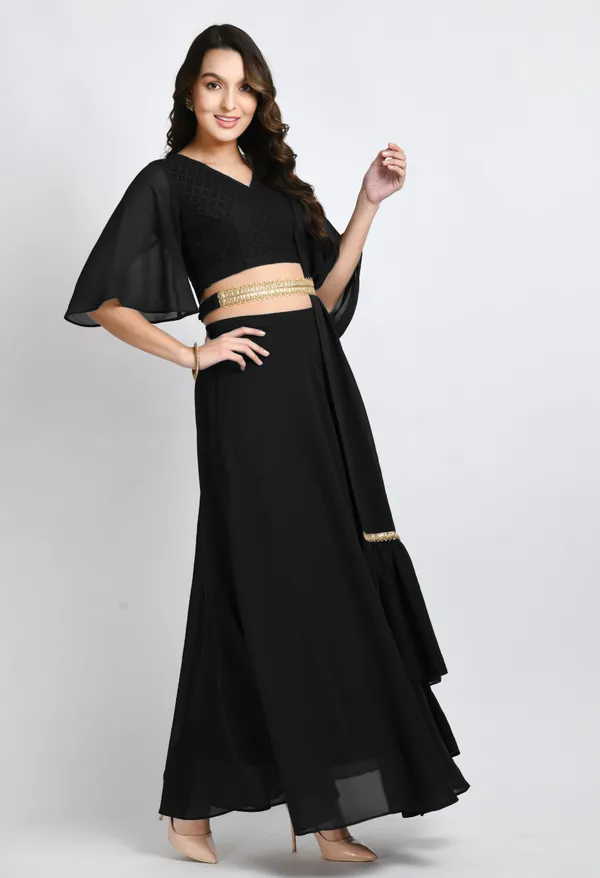 V&M_Black_Blouse_and_Skirt_Set_Comes_with_Embelished_Belt_and_Duptta