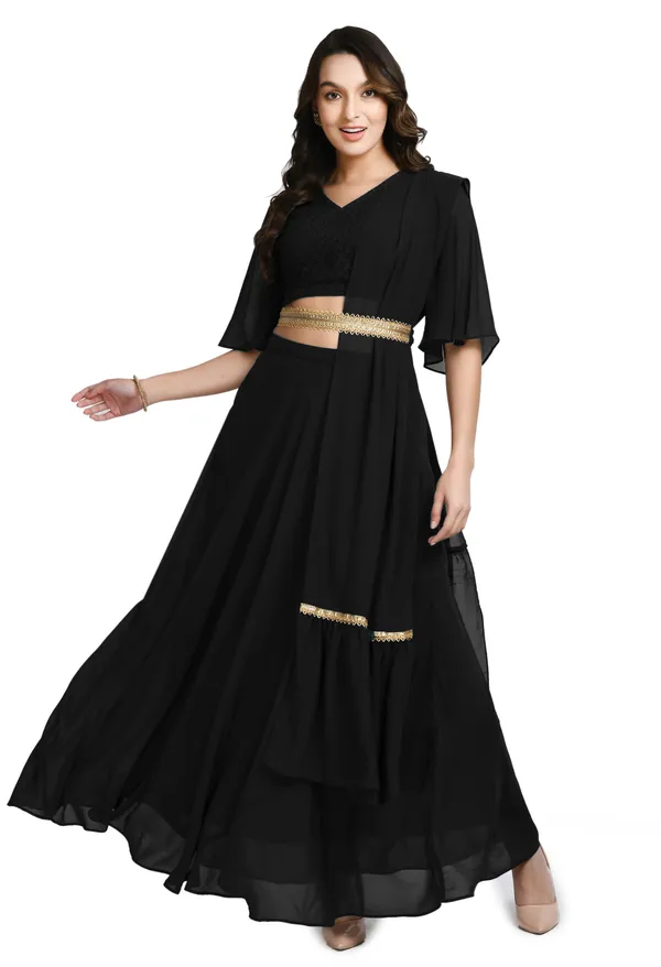 V&M_Black_Blouse_and_Skirt_Set_Comes_with_Embelished_Belt_and_Duptta