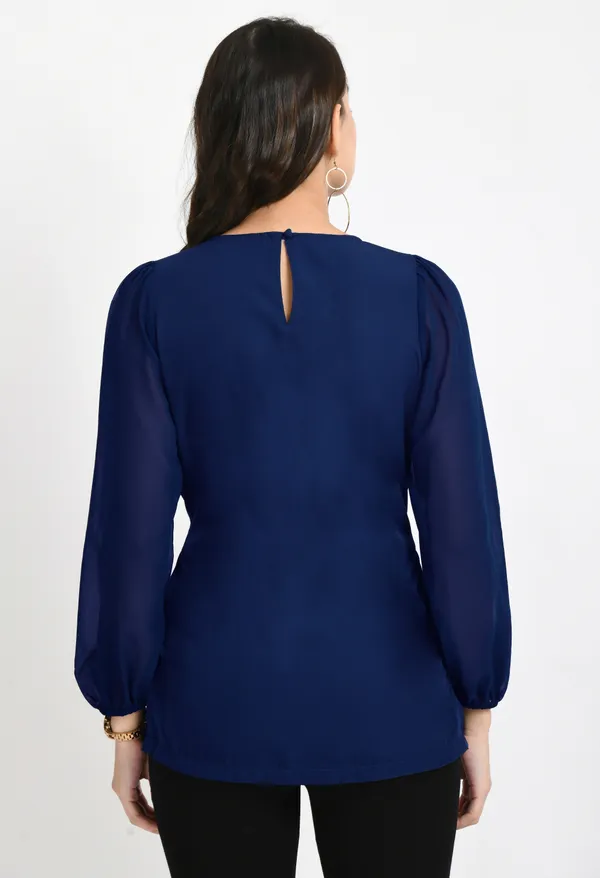 V&M_Teal_Blue_Pleated_waist_Tie-up_Top_For_Women