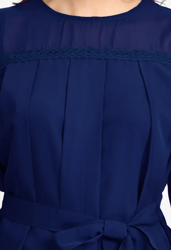 V&M_Teal_Blue_Pleated_waist_Tie-up_Top_For_Women