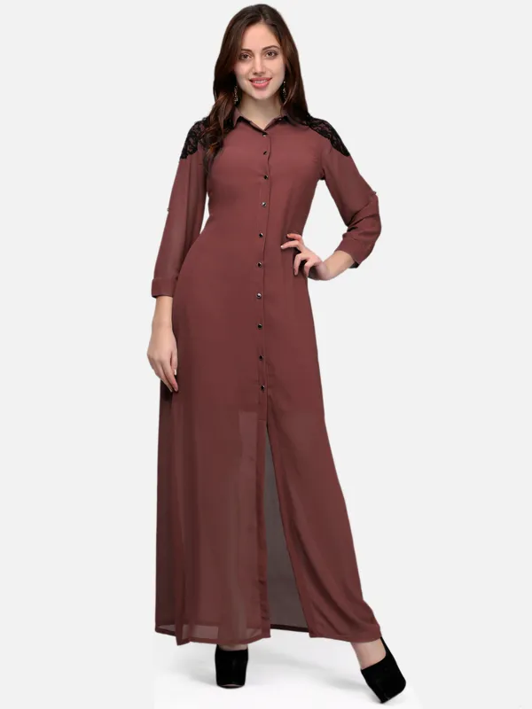 Rust_Georgette_Full_Length_Shirt_Maxi_Dress_For_Women