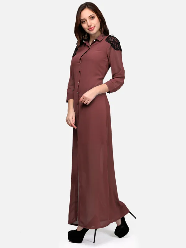 Rust_Georgette_Full_Length_Shirt_Maxi_Dress_For_Women