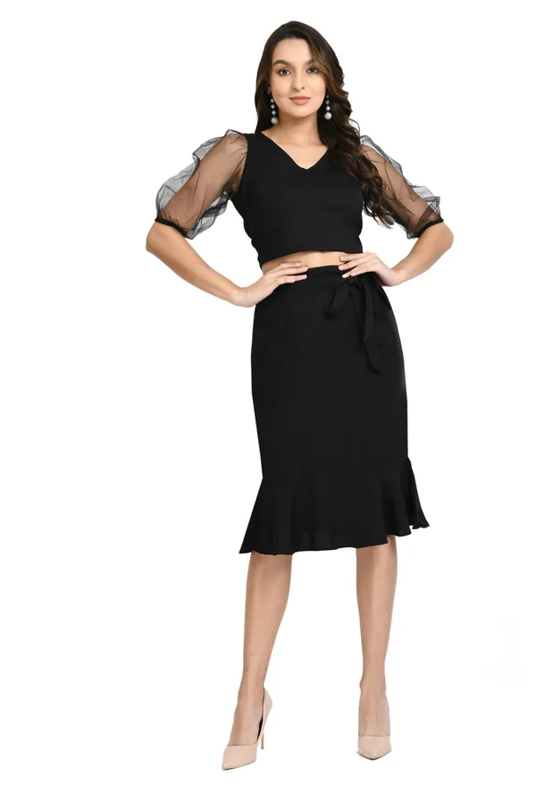 Black_Solid_Peplum_Skirt_For_Women