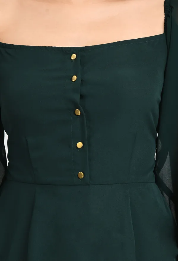 Green_Crepe_Sheath_Puff_Sleeves_Dress