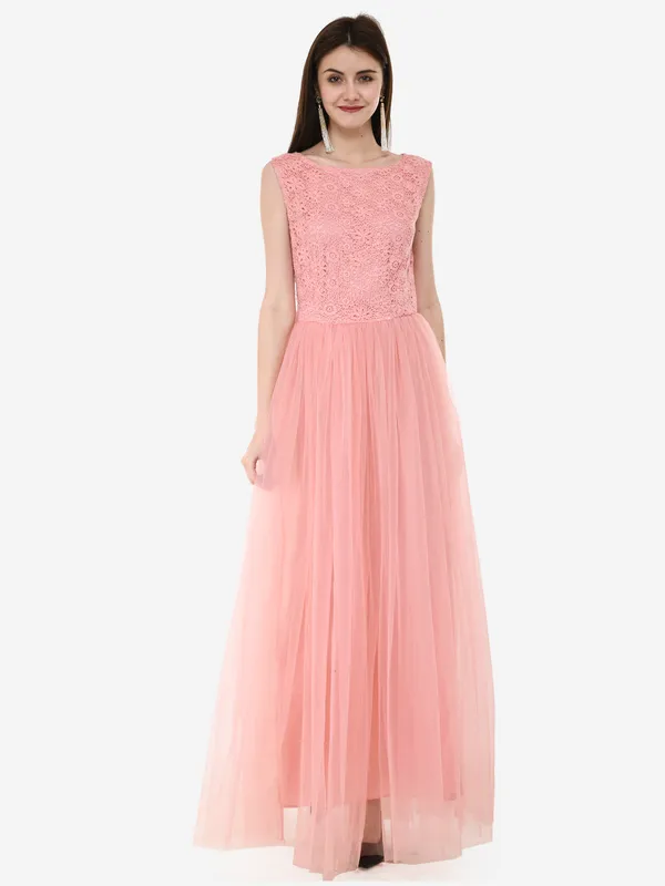 Peach_Self_Design_Long_Maxi_Gown_For_Women