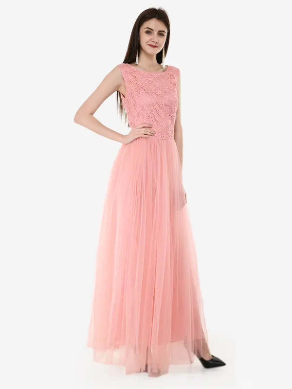 Peach_Self_Design_Long_Maxi_Gown_For_Women