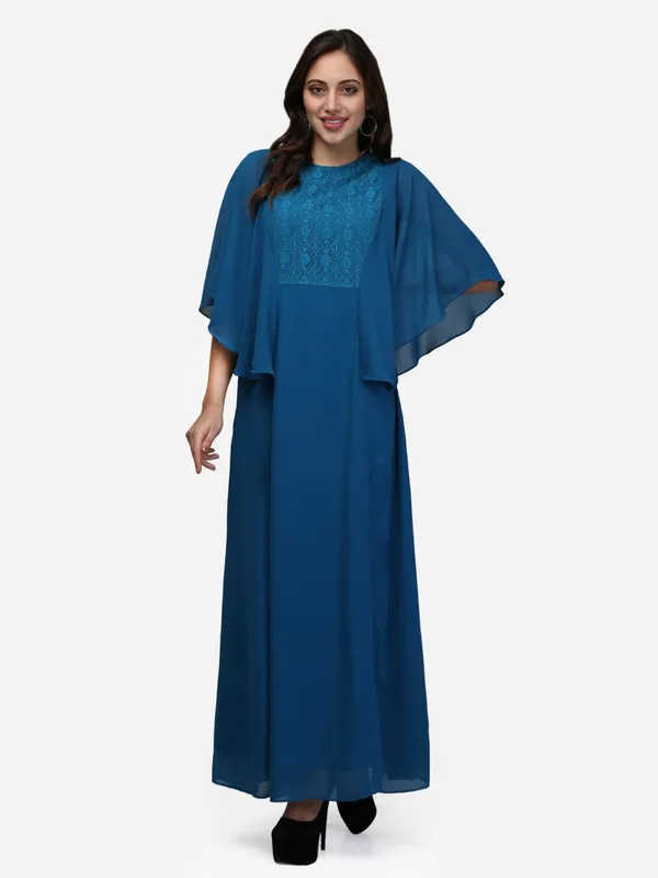 Teal_Blue_Pink_Cape_Sleeves_Lace_A-Line_Long_Party_Wear_Maxi_Dress_For_Women