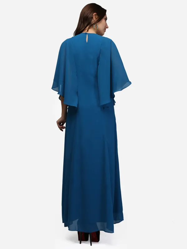 Teal_Blue_Pink_Cape_Sleeves_Lace_A-Line_Long_Party_Wear_Maxi_Dress_For_Women