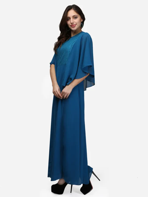 Teal_Blue_Pink_Cape_Sleeves_Lace_A-Line_Long_Party_Wear_Maxi_Dress_For_Women