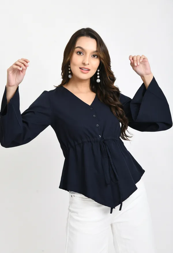 Navy_Blue_Crepe_Cinched_Waist_Top