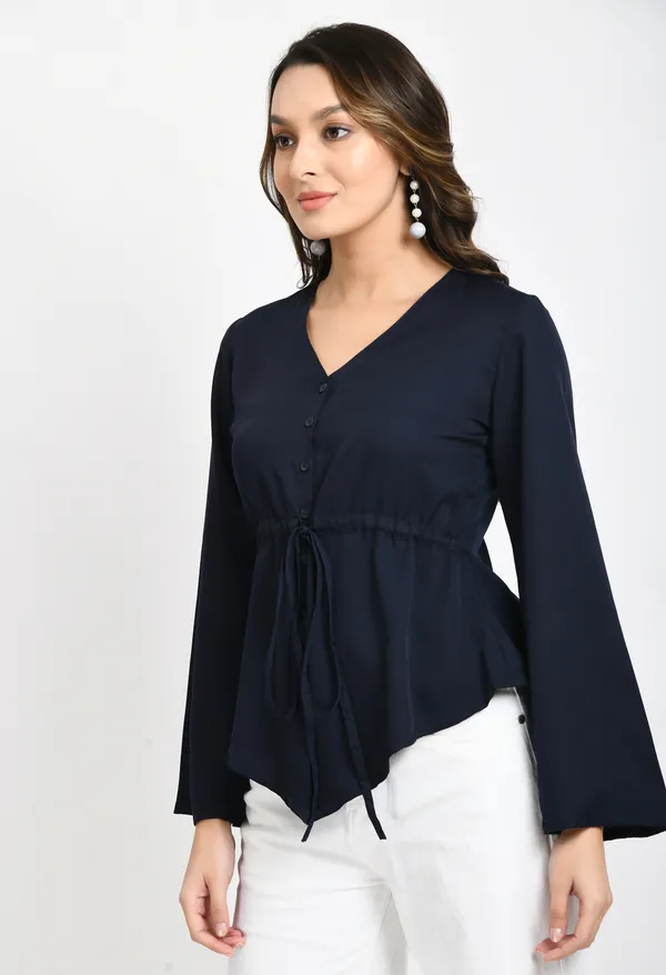 Navy_Blue_Crepe_Cinched_Waist_Top