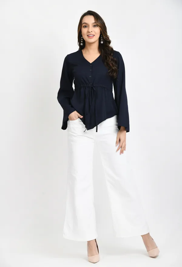 Navy_Blue_Crepe_Cinched_Waist_Top