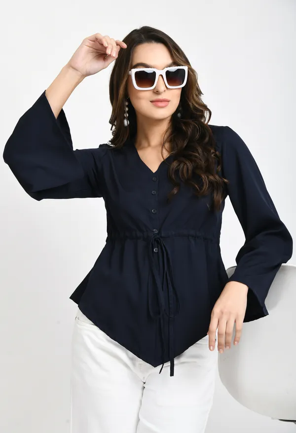 Navy_Blue_Crepe_Cinched_Waist_Top