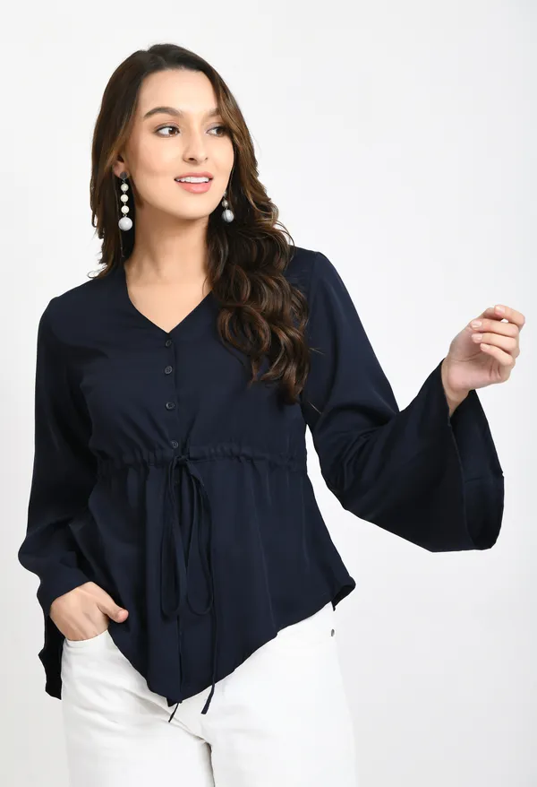 Navy_Blue_Crepe_Cinched_Waist_Top