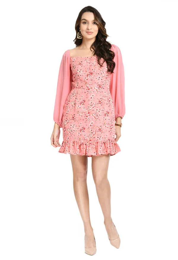 Peach_Floral_Crepe_Sheath_Dress