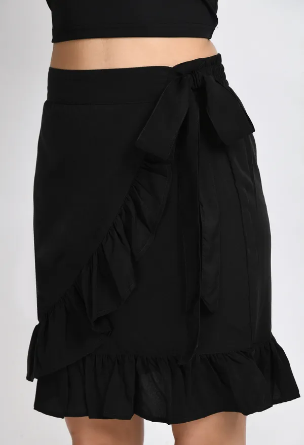 V&M_Women's_Black_Wrap_Solid_Skirt
