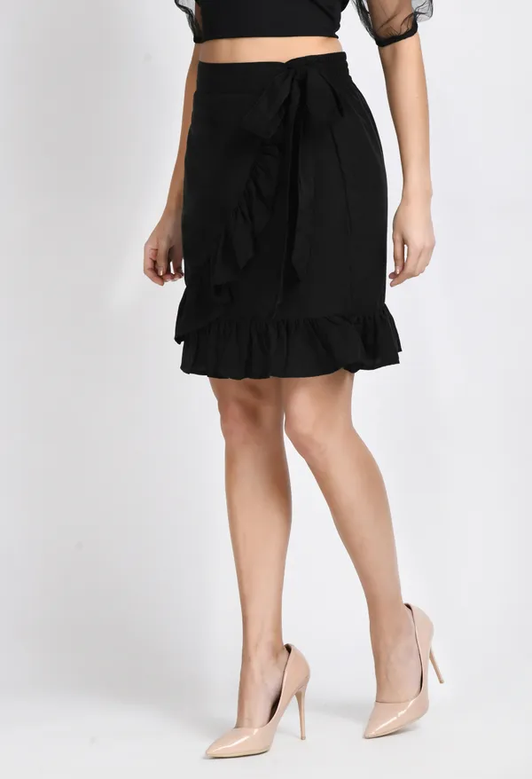 V&M_Women's_Black_Wrap_Solid_Skirt