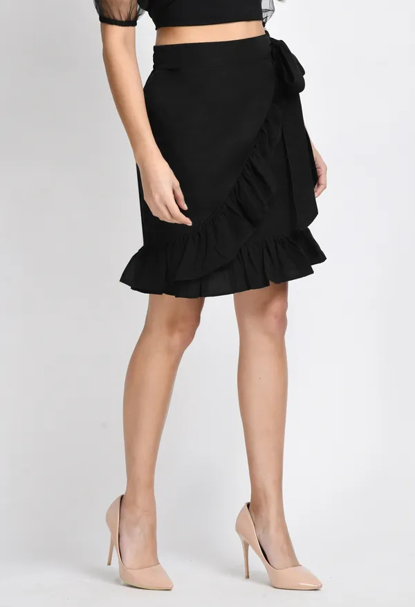 V&M_Women's_Black_Wrap_Solid_Skirt