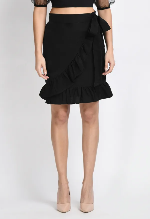 V&M_Women's_Black_Wrap_Solid_Skirt