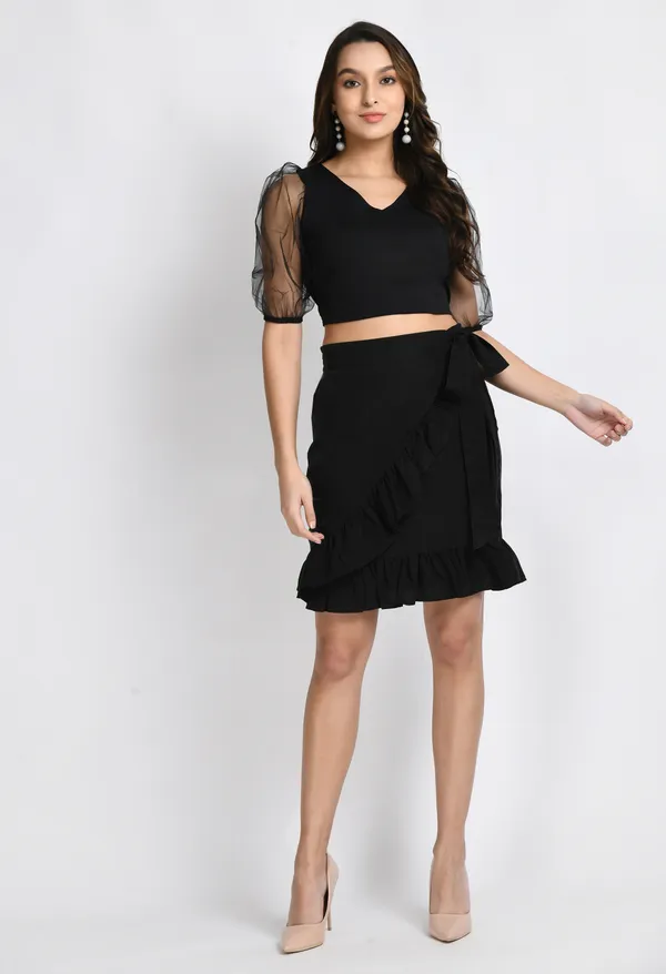 V&M_Women's_Black_Wrap_Solid_Skirt