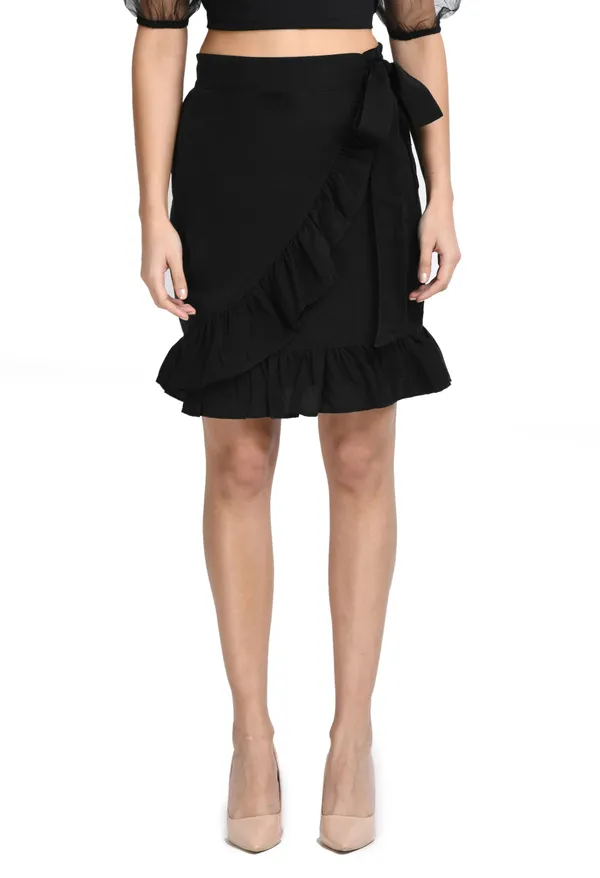 V&M_Women's_Black_Wrap_Solid_Skirt