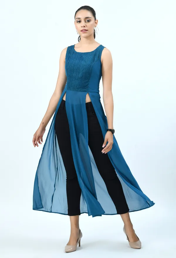 Blue_Round_Neck_Georgette_Longline_Top