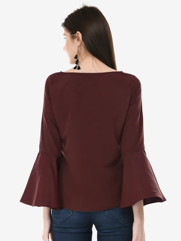 Brown_V-Neck_Full_Sleeves_Top_For_Women