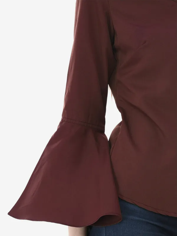 Brown_V-Neck_Full_Sleeves_Top_For_Women