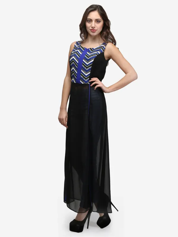 Black_Casual_Scoop_Neck_Sleeveless_Solid_Front_Split_Maxi_Tunic_Top_Dress_With_Front_Zipper