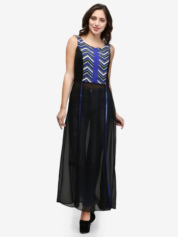 Black_Casual_Scoop_Neck_Sleeveless_Solid_Front_Split_Maxi_Tunic_Top_Dress_With_Front_Zipper