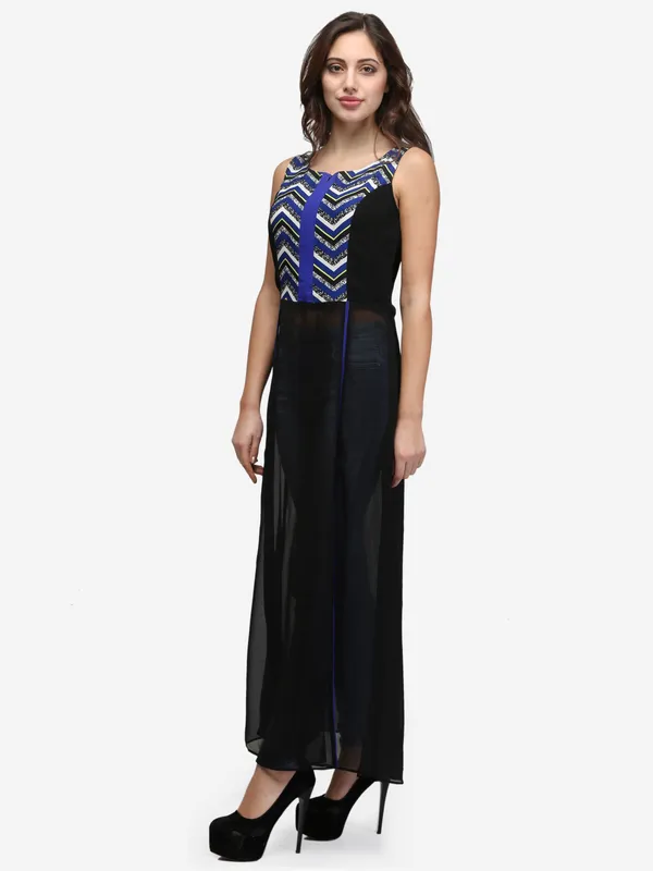 Black_Casual_Scoop_Neck_Sleeveless_Solid_Front_Split_Maxi_Tunic_Top_Dress_With_Front_Zipper