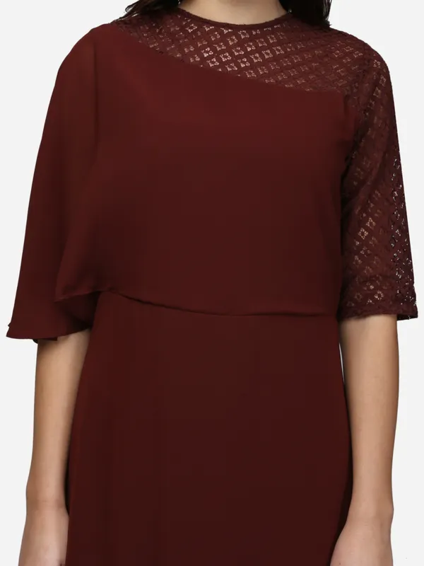 Dark_Brown_Designer_Georgette_One_Shoulder_Flared_Sleeves_Side_Slit_Long_Party_Wear_Maxi_Dress_For_Women